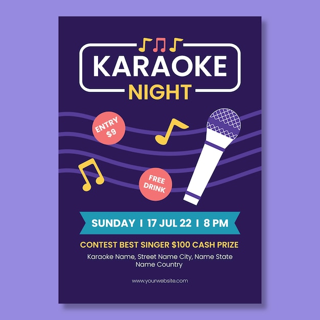 Vector karaoke-avondflyer met handgetekende illustratie