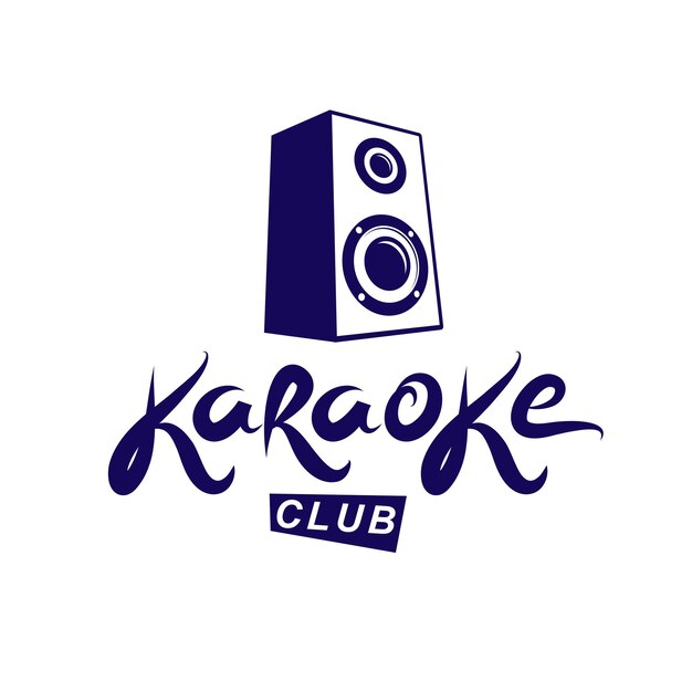 Emblema del club di karaoke composto utilizzando l'illustrazione vettoriale del subwoofer, attrezzatura musicale. amplificatore discoteca discoteca, elemento di design da utilizzare nei volantini di invito.