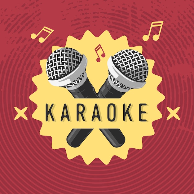 Karaoke Label Sign Design With Microphone Illustrations