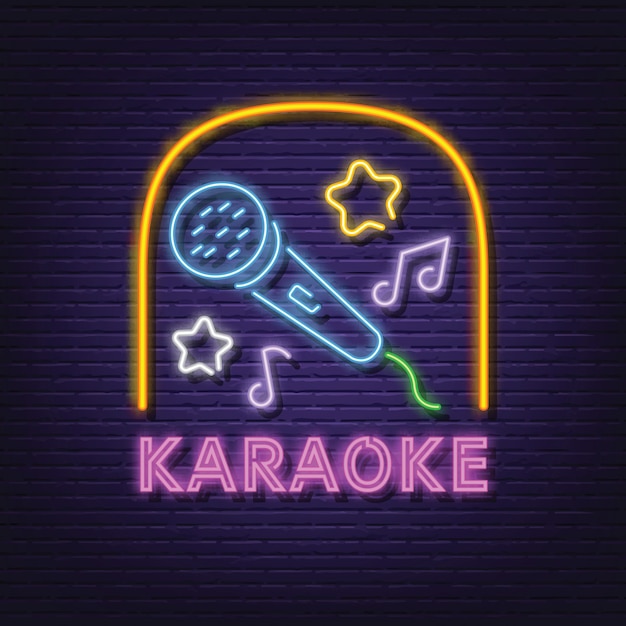 Vettore insegna al neon karaoke