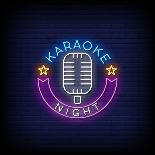 Karaoke night neon signs style tekst vector