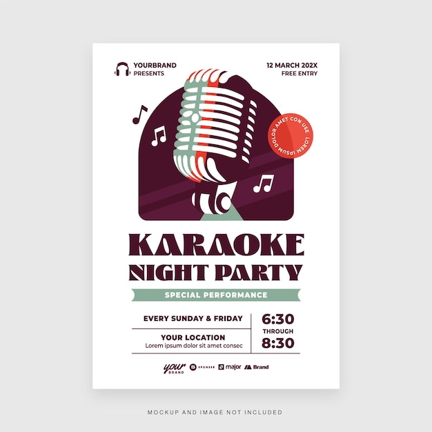 Karaoke night party flyer template in vector