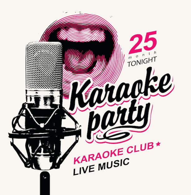 Плакат караоке-вечеринки с микрофоном и ртом