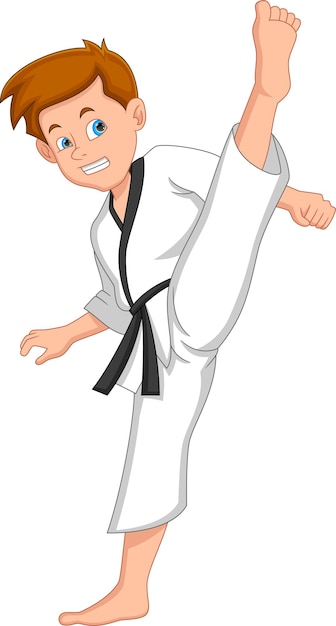 Vector karate boy kick pose on white background