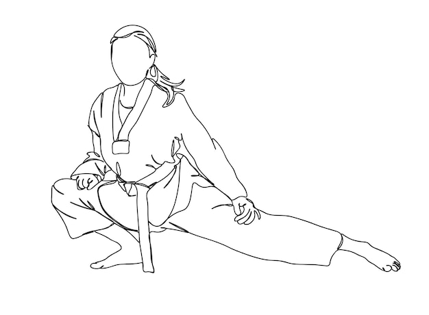 Karate enkellijnige kunsttekening gaat door met lijn vectorillustratie