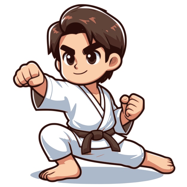 Vector karate fighter in cartoon style on white background