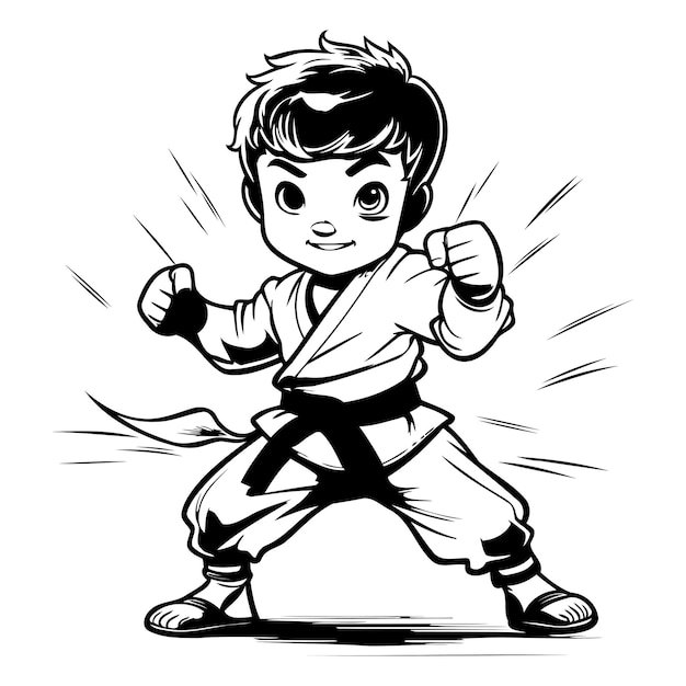 Karate jongen Zwart-wit vector illustratie klaar voor vinyl snijden