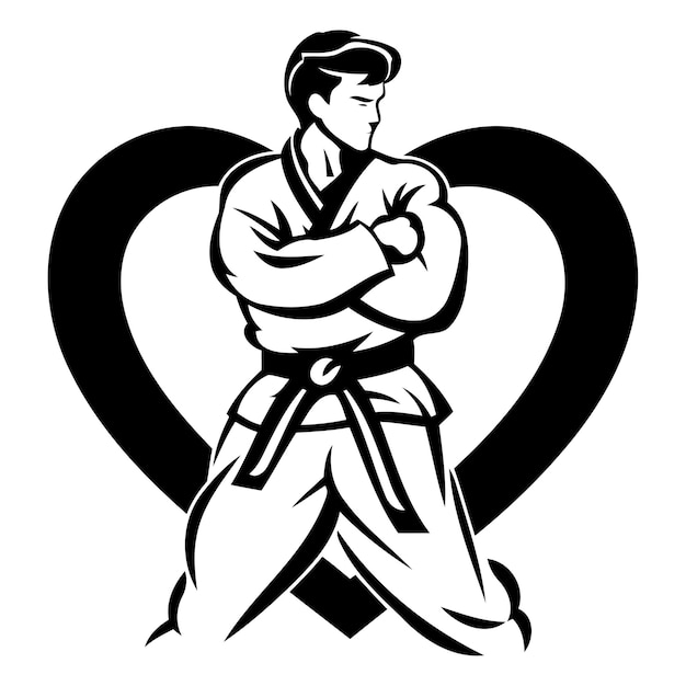 Vector karate man in kimono and heart vector illustration