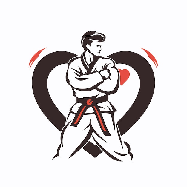 Karate man in kimono and heart Vector illustration