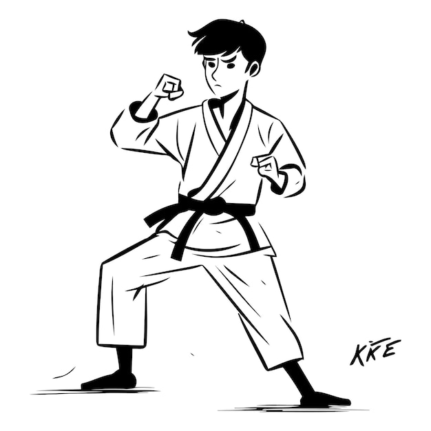 Vector karate man in a kimono martial arts