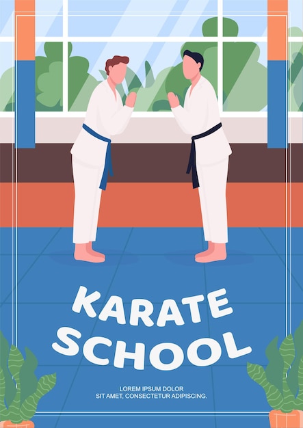 Vector karate school poster flat template. self defending classes for children.