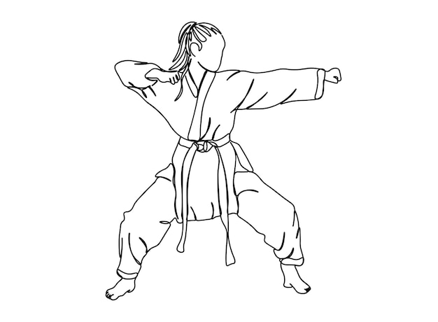 Karate, Taekwondo Player single-line art drawing continues line vector illustration