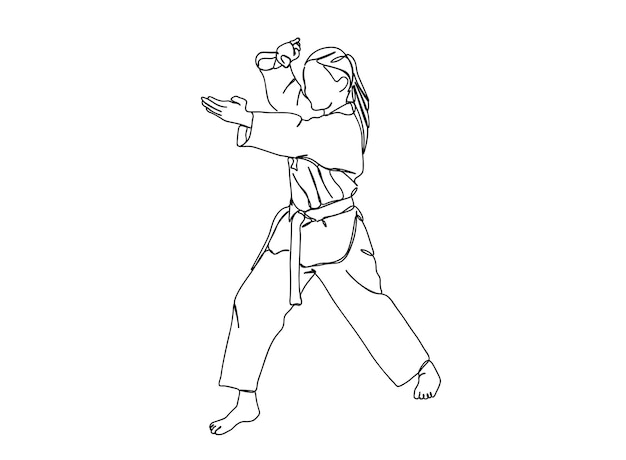 Karate, taekwondo player single-line art drawing continues line vector illustration