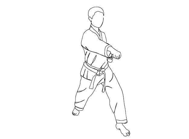 Karate, Taekwondo Player single-line art tekening zet lijn vectorillustratie voort