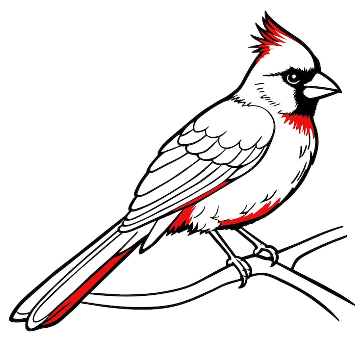 Vector kardinale vogel kleurboek pagina vector kunst illustratie vaste witte achtergrond 14