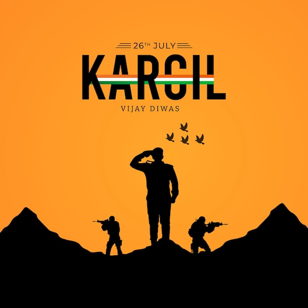 Kargil vijay diwas design concept with indian flag and army social media post