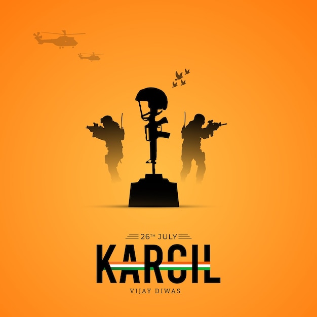 Kargil Vijay Diwas ontwerpconcept met Indiase vlag en leger Social Media Post