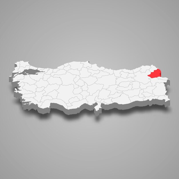 Kars region location within turkey 3d map