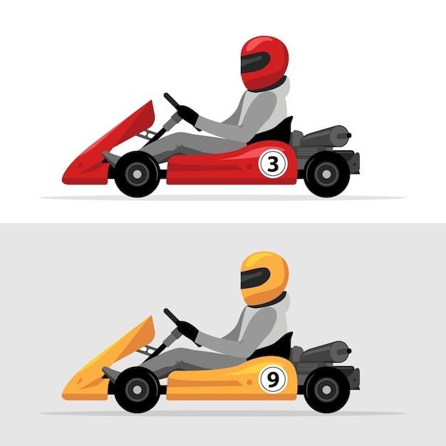 Kart driver sport background. Karting racing isolated, Man drive kart in helmet background design.