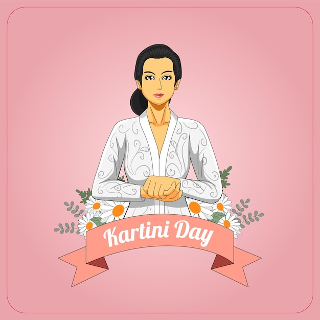 Vector kartini day greetings card with floral decoration