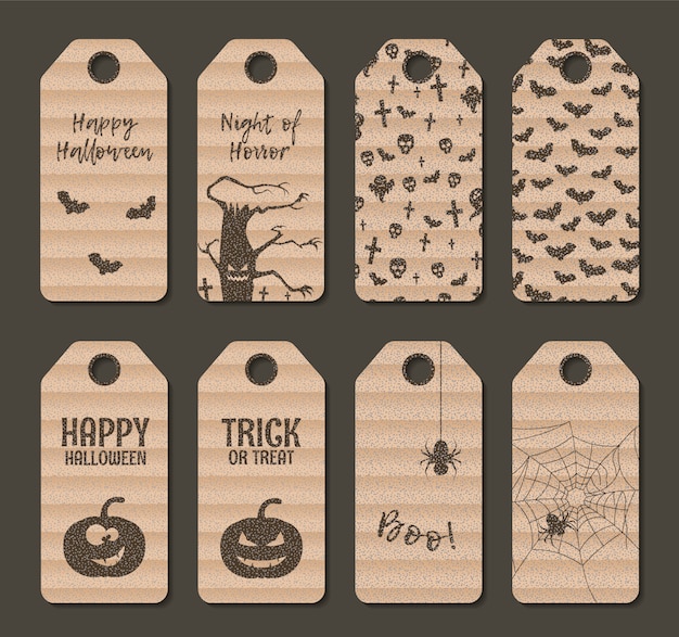 Vector karton gelukkig halloween cadeau label tag set.