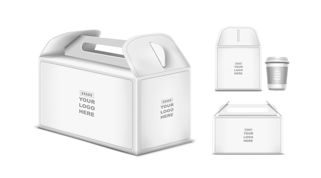 Kartonnen doos voor ontwerp Witte handvat pakketsjabloon geïsoleerd op een witte achtergrond Branding design