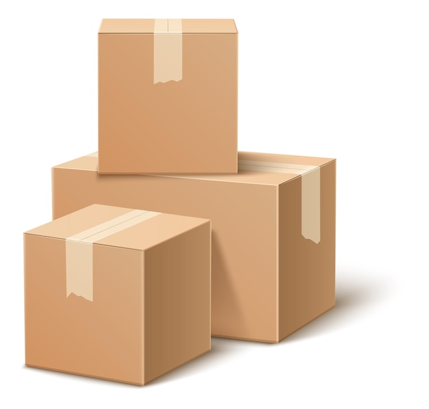 Kartonnen doosstapel Lege gesloten pakketten in realistische stijl Vectorillustratie