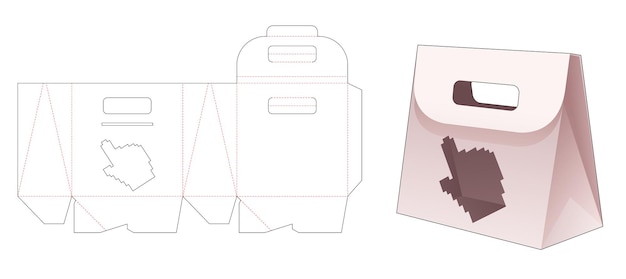 Kartonnen flip-tas met handcursorvormig venster in gestanste sjabloon in pixelkunststijl