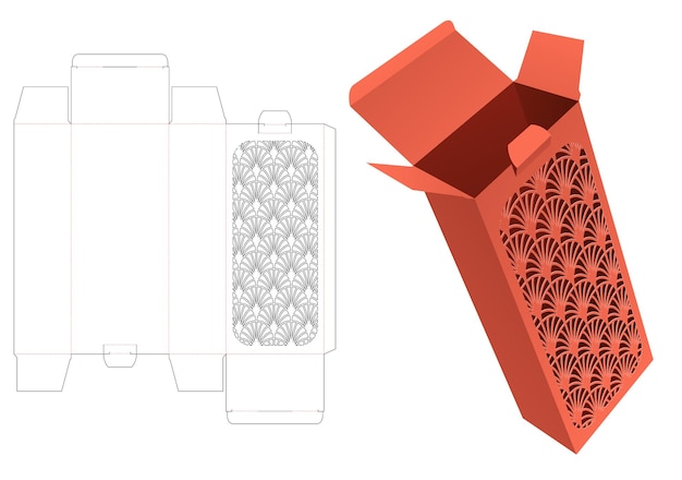 Kartonnen japanse doos gestanste sjabloon en 3d-mockup