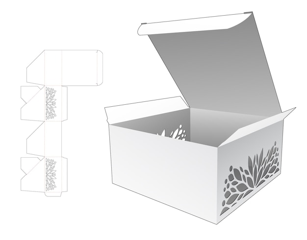 Kartonnen klepdoos met gestencilde gestanste sjabloon en 3d-mockup