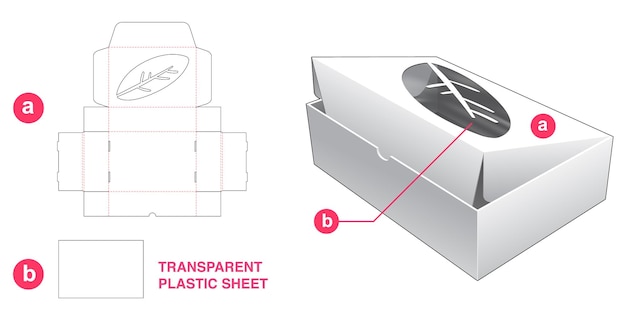 Kartonnen taartdoos met bladvenster en gestanste sjabloon van transparant plastic vel