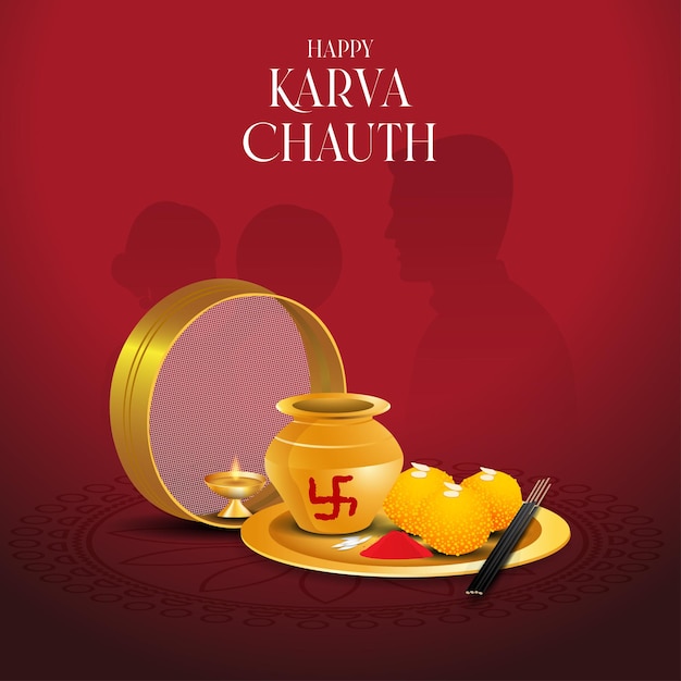 Vector karva chauth pooja thali vector