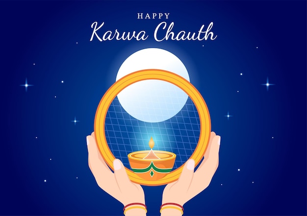 Karwa Chauth Festival Hand Drawn Flat Cartoon Illustration