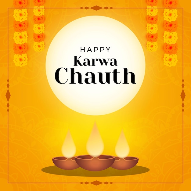 Karwa chauth illustratie met volle maan en diya