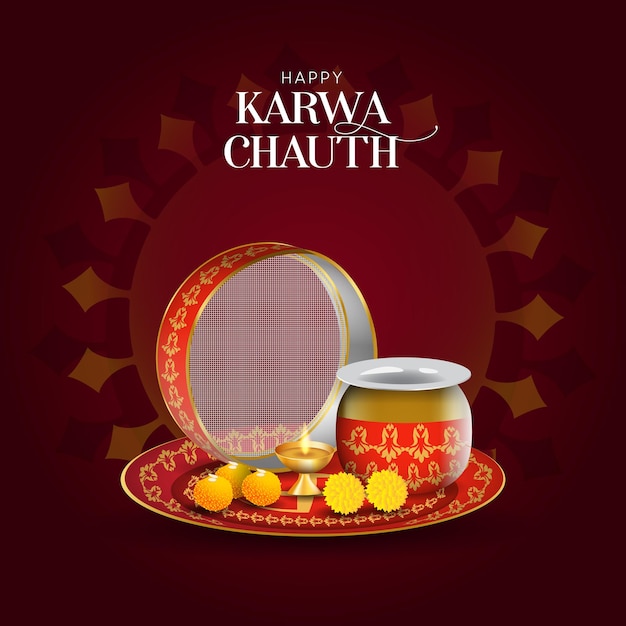 Karwa chauth pooja thali vector