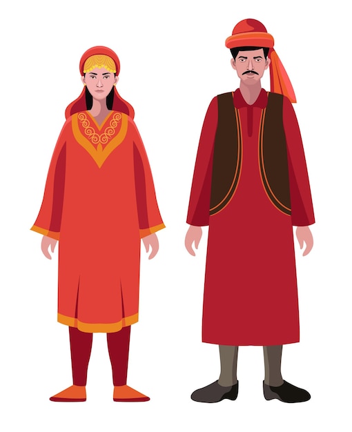 kashmir man and woman couple in traditional dress vector