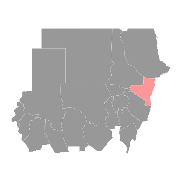 スーダンのカッサラ州地図行政区画ベクトル図