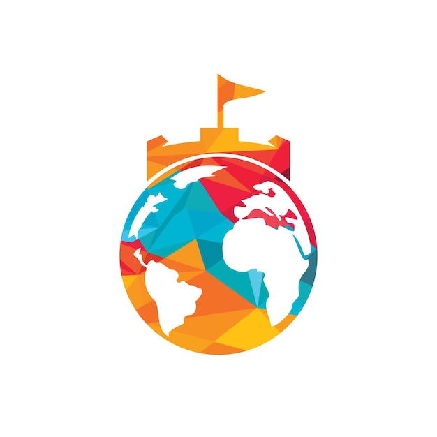 Kasteel globe vector logo ontwerp