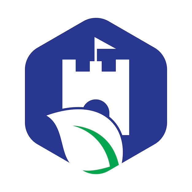 Kasteel met bladpictogram vector logo