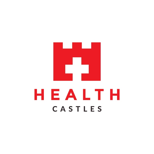 Kasteel met kruis gezondheid medische logo symbool pictogram vector grafisch ontwerp illustratie idee creatief