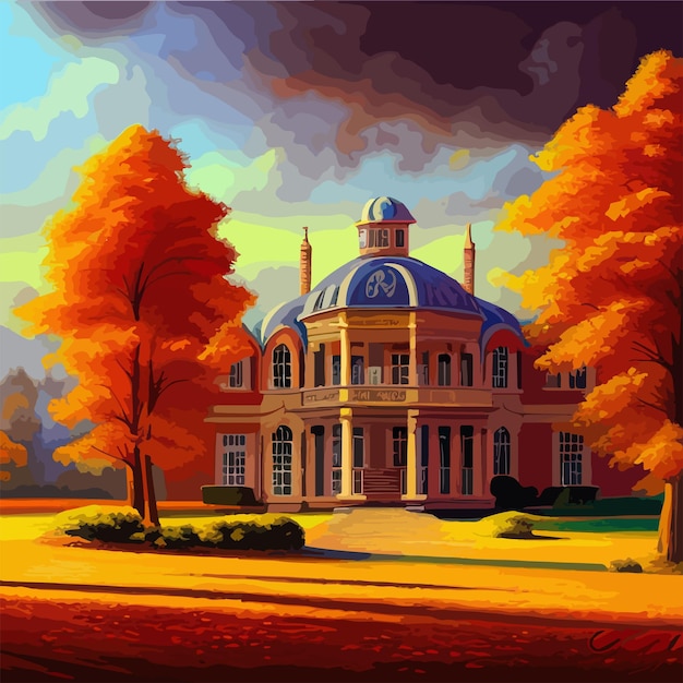 Kasteel op een mooie herfstdag concept kunst landschap vectorillustratie