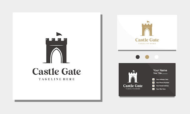 Vector kasteel poort logo ontwerp pictogram vectorillustratie