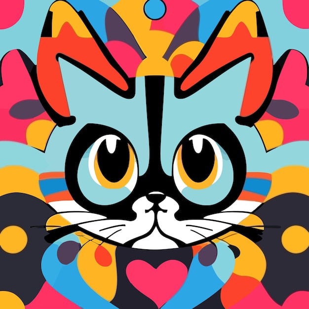 Vector kat abstract ontwerp en kleurrijke vectortekening voor het afdrukken van t-shirtontwerp en cadeaubon