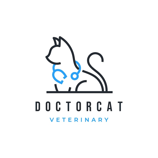 Vector kat arts met stethoscoop dierlijke huisdier medische gezondheidszorg veterinaire logo pictogram vectorillustratie