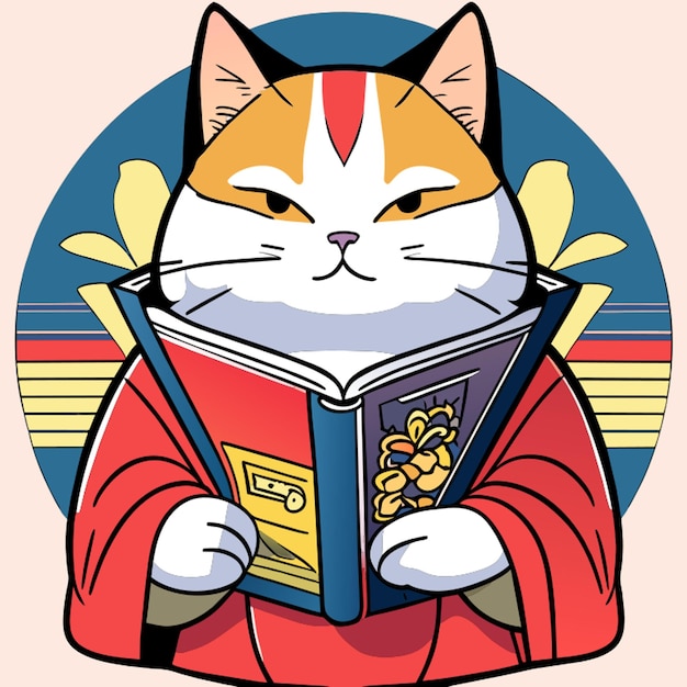 Kat auteur kimono boek vectorillustratie