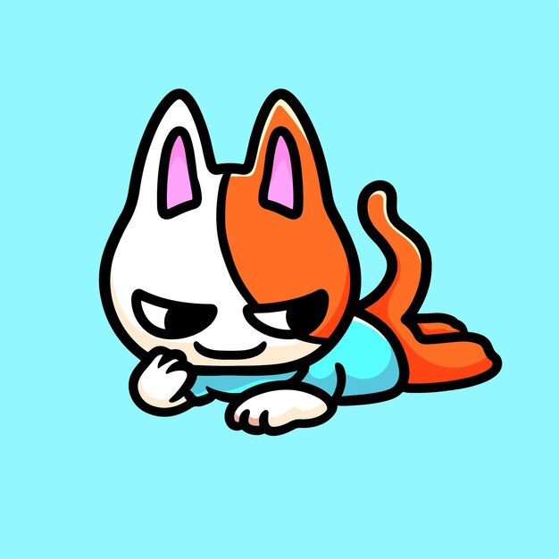 Vector kat cartoon mascotte ontwerp leuk plat ontwerp logo grappig geluk