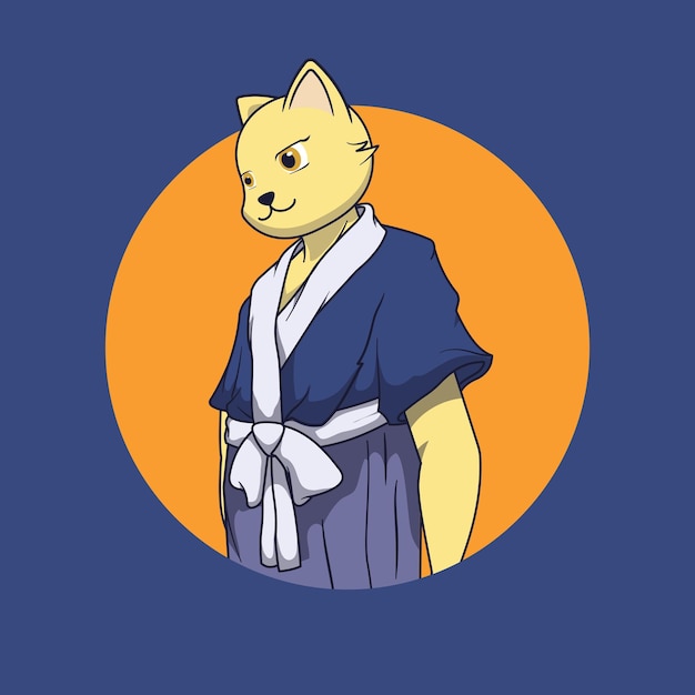 Vector kat die japanse kleren draagt in anime-stijl illustratie