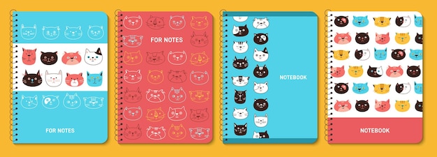 Kat emotie gezichten trendy cover kitten kawaii lijn ontwerp notebook planner brochure catalogus sjabloon