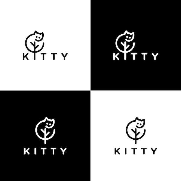 Kat en boom logo ontwerp