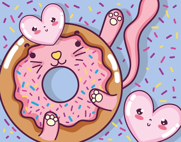 Vector kat en doughnut